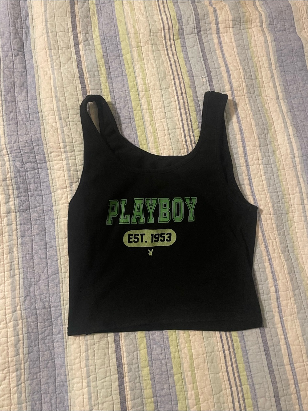 PLAYBOY Black Tank with Neon Green Logo